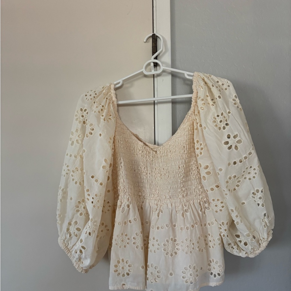 Elegant Cream Eyelet Women's Top